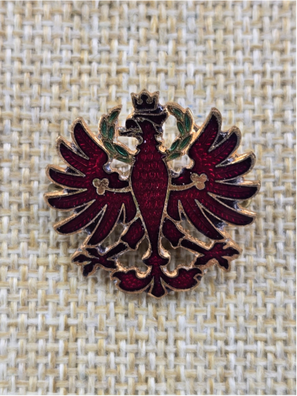 Vintage WW1 Eagle of Tyrol Cap Badge Brooch Pin Red Cloisonne Collectible